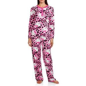 Sanrio Hello Kitty Pajama Set Pink Leopard Long Sleeve Kawaii Juniors Size XL